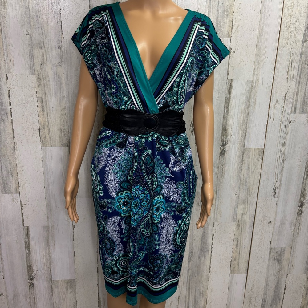 Maurices Paisley Crossover Belted Midi Dress
